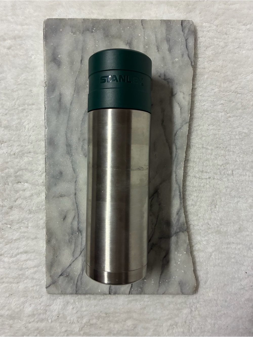 Stanley Thermos Vacuum Can Mug Brushed Stainless Hammertone Green Lid